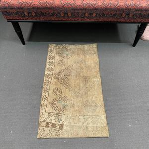 Vintage Rug, 1.6x2.9 ft Turkish Rug, <b>Brown</b> Blue Patchwork <b>Wool</b> Rug - Product Image 1