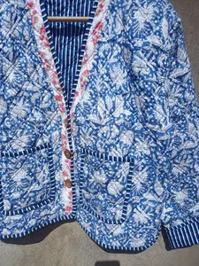 Manteau matelassé à motif patchwork pour femmes, veste d'hiver faite à la main en coton de style indien, nouvel arrivage - Product Image 2