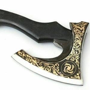 Hache à tête embossée en acier Damas 1095, acier inoxydable à haute teneur en carbone, qualité industrielle, avec manche en bois pour le camping en plein air, le bricolage - Product Image 2