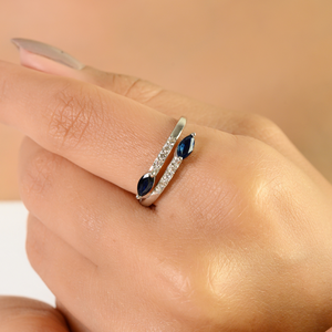 Anillo Apilable de Oro Blanco de 14K con Zafiro Azul y Diamante de Primera Calidad, Regalo de Cumpleaños para Ella, Joyería al por Mayor - Product Image 2