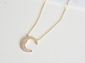 Moonface Colgante Collar Crescent Moon Phase Collar 925 Plata DE LEY 14K Chapado en oro - Product Image 3