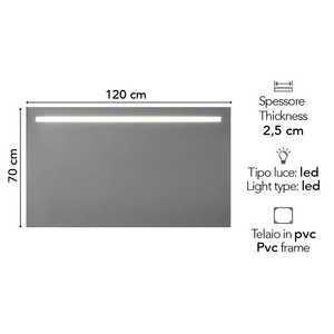 Bande LED supérieure rétroéclairée pour miroir LED 120x70 CM, moderne, 120x70mm - Product Image 2