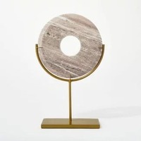 Ensemble de sculptures modernes en disque métallique texturé sur base en marbre, pièce d'art décorative ronde de luxe pour console d'étagère de table pour bureau à domicile