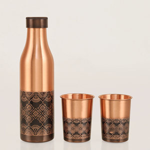 Elegant Etched Pattern Pure Copper Water <b>Bottle</b> With Traditional Indian Art Design for Healthy Drinking - Product Image 5