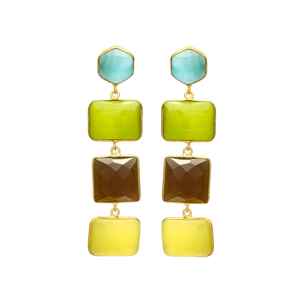 New Arrival Sparkling Multi-Gemstone Gold-Plated Dangle Earrings - Product Image 1