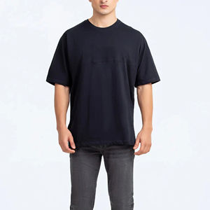 Hommes 100% ringer coton hommes t-shirts personnalisé brodé logo respirant solide couleur noire surdimensionné hommes chemise - Product Image 5