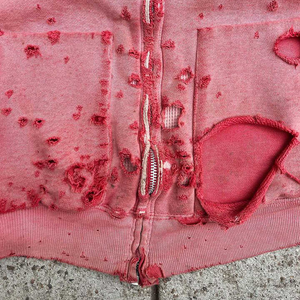 Sudadera con capucha de peso pesado de la mejor calidad, rasgada, recortada, desgastada, gofrada, doble capa, lavado ácido, Sudadera con capucha para hombre - Product Image 5