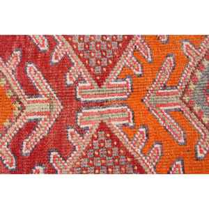 Alfombra Vintage Herki de 2.8x12.8 pies, Alfombra Turca de Lana con Parches Rojos y Naranjas - Product Image 5