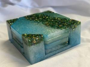 6-Piece Resin Waterproof Wood Handicraft Art Deco Wedding Table <b>Coasters</b> Set <b>Pink</b> Gold for Home & Hotel Decoration - Product Image 4