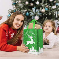 Bolsas de Regalo Navideñas de Papel Kraft con Asas de Cinta, Diseño de Adornos, Impresión Digital, Cordón, Colores Rojo/Azul/Verde