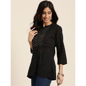 เสื้อท็อปผ้าฝ้ายสีดำพิมพ์ลายชาติพันธุ์ - Product Image 2