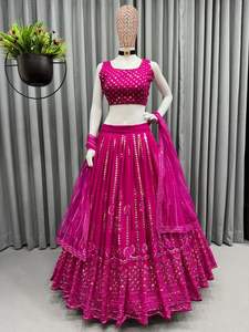 Vente chaude PinkCityBlocks Designer indien de haute qualité Lehenga Choli Dupatta Georgette Sequin tenue de travail pour la fête de mariage - Product Image 2
