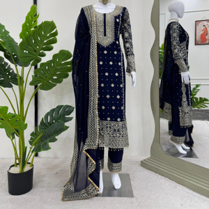 Elegant Foux Gorgette Ensemble Fully Embellished 47 Top with Thread Sequence & Lace Broder Work on <b>Both</b> Sides in wholesale - Product Image 1