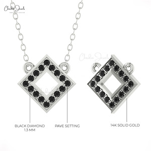 Everyday Elegance 14K Gold Geometric Charm Necklace con 0,16 Ct Black Diamond IGI Certified 14 "+ 2" Cadena de cable Estilo lindo - Product Image 4