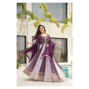 Lehenga Choli en soie violette avec dupatta, tenue de mariage traditionnelle longue pour femmes, style Inde Pakistan - Product Image 1