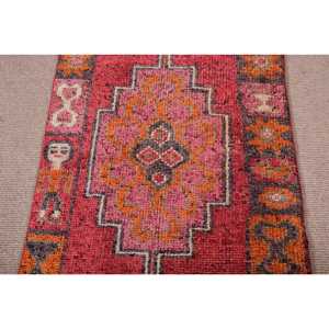 Tapis turc 3x10,2 pieds, tapis Herki vintage, tapis persan en laine rouge - Product Image 3