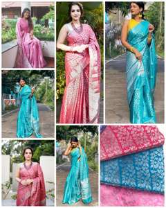 New Fashionable Banarsi Silk <b>Saree</b> <b>Blouse</b> Piece Economical Bollywood Style Indian Women Party Wear Wholesale Surat Summer Winter - Product Image 4