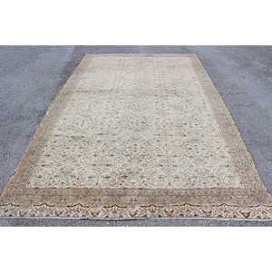 Turkish Rug, Oversize 6.9x11.9 ft Vintage Rug, <b>Brown</b> White Floral <b>Wool</b> Rug - Product Image 1