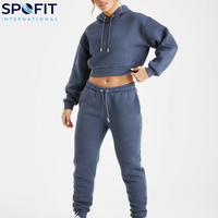 Conjunto Deportivo Casual de Dos Piezas para Mujer, Talla Grande, con Pedrería Bordada, Otoño Invierno, Top Corto con Capucha