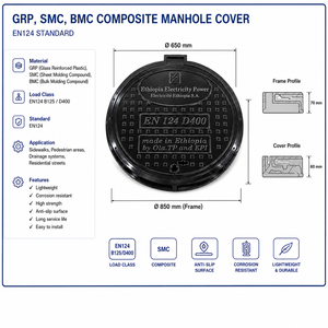 Couvercle et cadre de regard en composite SMC EN124, rond, pour accès aux drains, pour trottoirs et rues résidentielles - Product Image 5