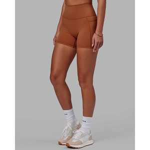 Shorts Deportivos de Cintura Ultra Alta con 4 Bolsillos para Mujer, Diseño de Leopardo Color Avellana - Product Image 3