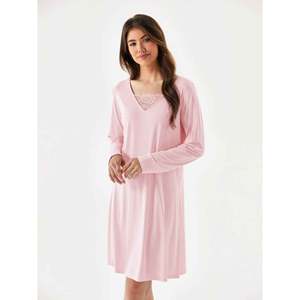 Robe de nuit longue en dentelle pour femme, en tissu tricoté doux et confortable en bambou, style enveloppant, pyjama de luxe à col en V - Product Image 1