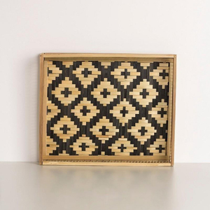 Offre Spéciale main tissé Vietnam Gros naturel bambou tissé plateau rectangulaire plateau de service noir et couleur naturelle - Product Image 5