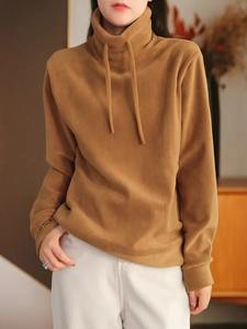 Autumn Winter Casual Pullover for Women Loose Drawstring Solid Color <b>Long</b> Sleeve Hooded Printed Soft Warm Sweatshirt <b>Top</b> - Product Image 5