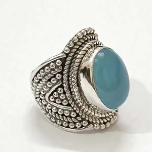 Navya <b>Craft</b> Handmade 925 Sterling Silver March Birthstone <b>Ring</b> Boho Style Chalcedony Silver Jewelry Custom US Size <b>Ring</b> - Product Image 5