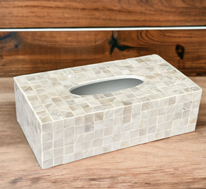 Porte-serviettes en bois MDF MOP fait à la main, décorations élégantes pour la maison, boîte à mouchoirs en nacre d'Inde - Product Image 6