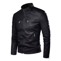 Chaqueta de Otoño para Hombre, Nueva Colección, Color Sólido, Cuero Genuino, Cuello Alto, Logotipo Frontal Ecológico, para Actividades al Aire Libre