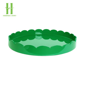 Vendeur vedette, plateau OEM de haute qualité, finition laquée mate brillante, bord festonné bleu marine, plateau de service en laque festonnée OEM, plateaux alimentaires - Product Image 3