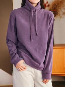 Autumn Winter Casual Pullover for Women Loose Drawstring Solid Color <b>Long</b> Sleeve Hooded Printed Soft Warm Sweatshirt <b>Top</b> - Product Image 2