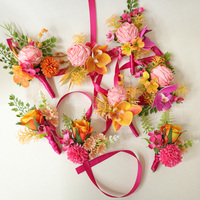 Décorations florales pour mariages, événements d'entreprise, fêtes, boutonnières, corsages de poignet, décorations florales pour verres à vin, faites à la main, Saint-Valentin, fuchsia, corail