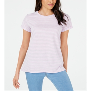 T-shirt da donna Maison Jules Y2K a righe girocollo taglia XL in jersey traspirante viola con colletto a fiocco e personaggio animato - Product Image 1