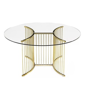 Table basse en acier inoxydable de qualité contemporaine, fabriquée à la main, finition or rond, avec plateau en verre pour le salon - Product Image 2