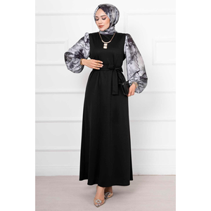 <b>Shawl</b> Sleeved Satin Long Hijab Dress <b>Black</b> - Product Image 5