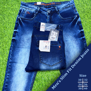 กางเกงยีนส์ทรงสลิมฟิต ผ้าเดนิมย้อมเส้นด้ายลายก้างปลา ทอแบบเรียบ เคลือบ PU น้ำหนักปานกลาง คุณภาพสูง สีฟ้าฟอก สำหรับผู้ชาย เป็นมิตรต่อสิ่งแวดล้อม - Product Image 2