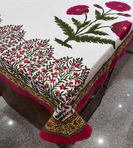 ผ้าคลุมโต๊ะผ้าฝ้าย100% งานฝีมือพิมพ์ลายดอกไม้สุดหรูดีไซน์แบบช่างฝีมือดั้งเดิมทรงสี่เหลี่ยมผืนผ้าผ้าคลุมโต๊ะพิมพ์ลายดอกไม้ - Product Image 1