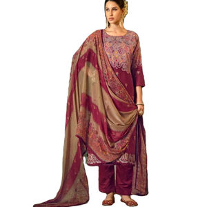 Vestido Duppata con estampado exclusivo del último diseñador Seda pesada y algodón puro con trabajo hecho a mano - Product Image 1