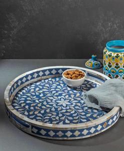 Plateau rond en incrustation de nacre de qualité supérieure et ensemble assorti pour collations et boissons et affichage décoratif d'Inde - Product Image 2