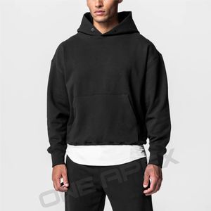 Streetwear de haute qualité survêtements pour hommes en coton lourd bouton personnalisé à capuche pantalons de survêtement ensemble deux pièces - Product Image 4