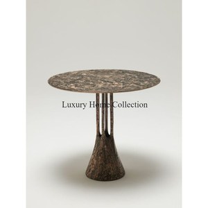 Table d'appoint et centrale en métal couleur or forme ronde cadre couleur or de grande taille avec dessus en marbre décor de forme ronde - Product Image 4