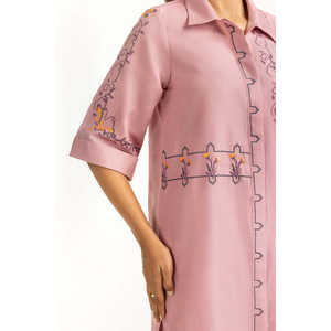 Ensemble décontracté brodé Dobby IPST-44809-B pour femme, haut à manches courtes et jupe au-dessus du genou, taille XS/XS, pour le printemps/été - Product Image 3