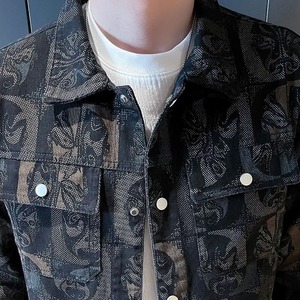 Nouveaux hommes automne rétro décontracté Floral Jacquard Denim veste ethnique haute rue lâche vêtements de travail manteau quotidien en plein air - Product Image 4