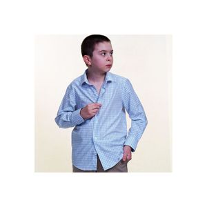Camisa Infantil de Manga Larga con Tejido a Cuadros Azules sin Bolsillo - Product Image 1