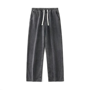 2025 hommes décontracté marque vêtements Style coréen Streetwear noir et bleu clair taille moyenne ample droite large jambe pantalon - Product Image 6