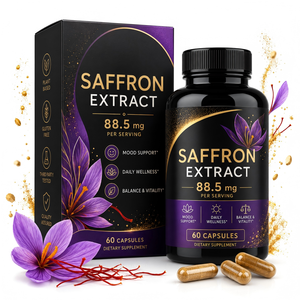 Advanced <strong>Saffron</strong> Extract Formula 60 Count Capsules for Calm &amp; Vitality Vegan Friendly Dietary Supplement Private Label - Product Image 1