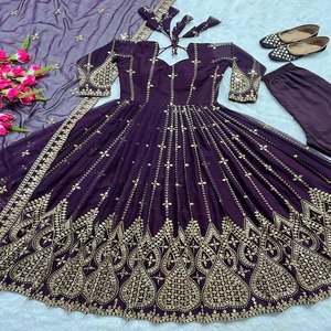 Dernier Designer Lourd Faux Georgette Avec Séquence Et Broderie Travail Anarkali Robe Par FabZone - Product Image 3