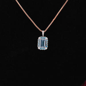 Minimal <b>Pendant</b> Blue Emerald & Tiny Round Cut Customized Lab Grown Diamond <b>Pendant</b> Chain 18KT <b>Solid</b> <b>Gold</b> Awesome Jewelry for Her - Product Image 1